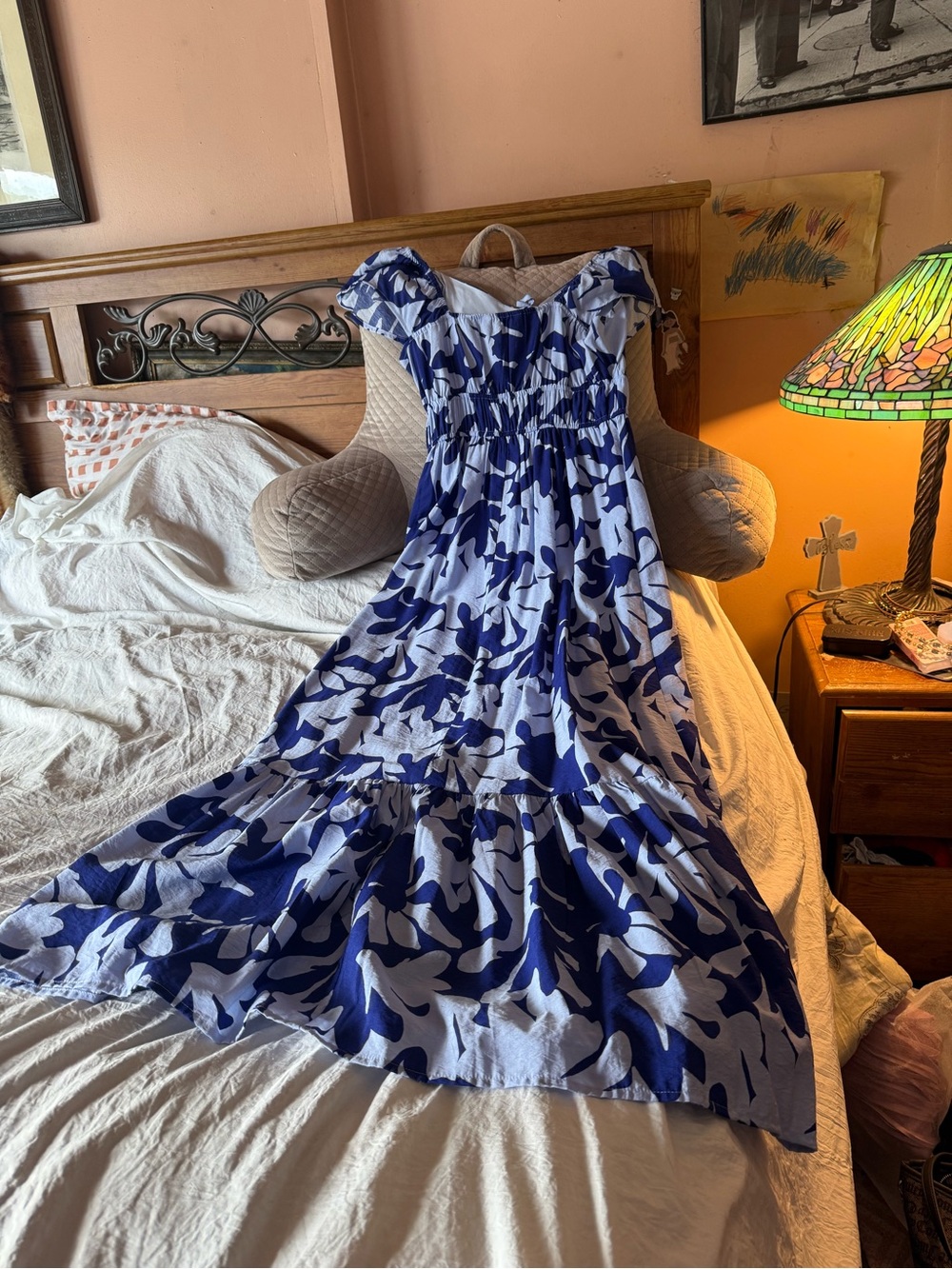 Nine West Blue and White Floral Maxi Dress